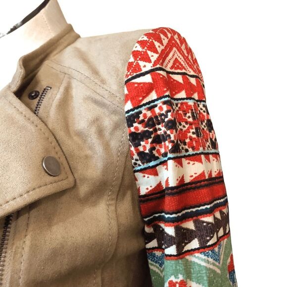 BCBG MaxAzria Womens Peter Jacket S Mixed Media Aztec Moto Asymmetrical - Picture 6 of 13